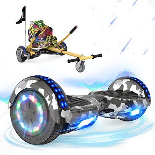 RCB Hoverboards mit Sitz Hoverkart komplett für Kinder, Skateboard mit Set, Hoverboards mit LED Lichtern und Bluetooth, Geschenk für Kinder