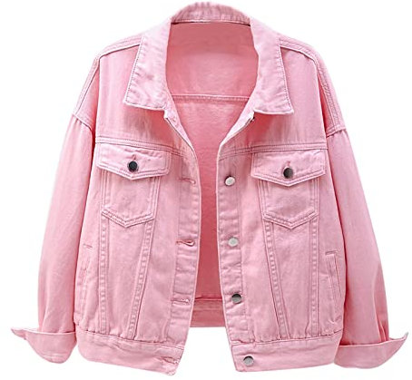 Saklifuo Veste décontractée en jean à manches longues pour femme Couleur unie, rose, 4XL
