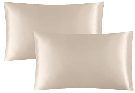 2 Stück Satin Kissenbezug 40x80, ähnlich wie Seide, Kopfkissenbezug Satin Pillowcase Kissen Bezug Kissenhülle für Haar und Haut, Beige
