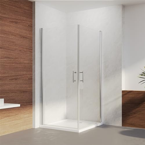 IMPTS Duschkabine Eckeinstieg 90x100x195cm Duschwand Duschtür Nischentür Pendeltür Duschabtrennung Dusche LINKS & RECHTS MONTIERBAR aus 6mm Nano ESG Glas mit Duschtasse