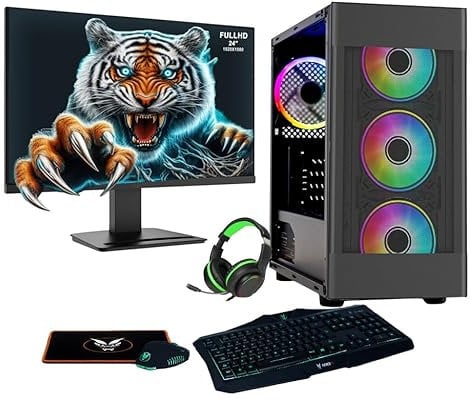 Fierce PC Gaming 24 Monitor Bundle - AMD Ryzen 5 5600G 3.9GHz, AMD Vega 7 Graphics, 16GB RAM 3200MHz, 1TB NV3 M.2 NVME SSD, Windows 11,Keyboard,Mouse, Headset