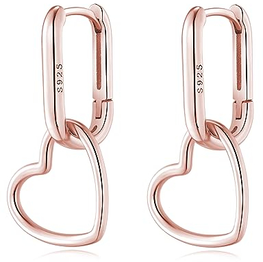 Reffeer 925 Sterling Silber Herz Ohrringe Creolen für Frauen Minimalistische Creolen Huggie Ohrringe Tropfenohrringe (C-Rose Gold Plated)