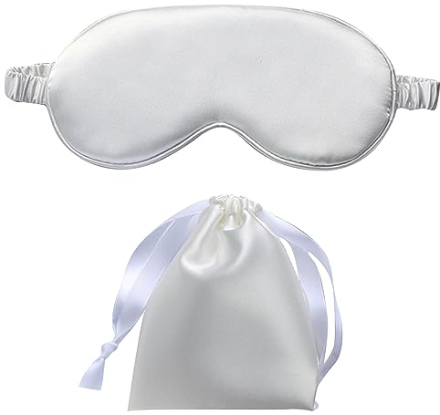 Schlafmaske Frauen Damen, Seide super weiche Augenmaske Augenschirm, Lichtblockierende Schlafmasken für Reisen, Nickerchen, Hause (Weiß)