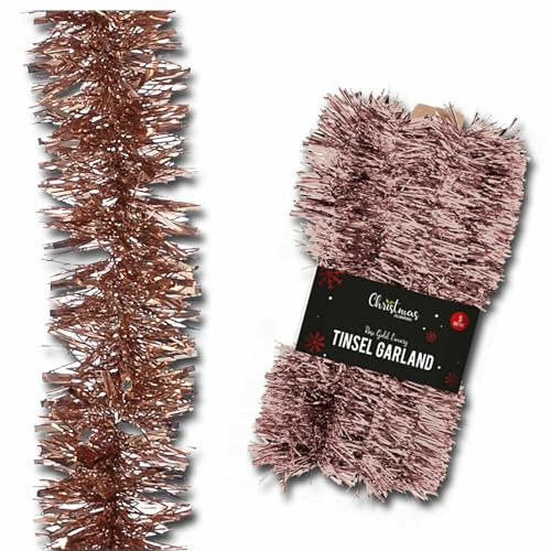 SKYTE® 5M Luxury Metallic Tinsel Garland Very Long Christmas Tinsel Shiny Christmas Party Indoor and Outdoor Decorations Tree Skirts (ROSE GOLD)