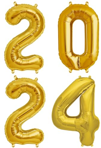 ballonfritz® Ballon Zahl 2024 Set in Silber/Gold - XXL 40/102cm - Folienballons für Luft oder Helium als Geburtstag Geschenk oder Silvester Party Dekoration (Gold)
