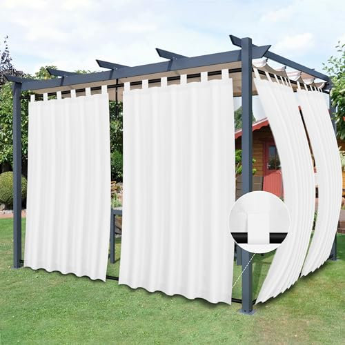 Easy-Going Outdoor-Terrassen-Vorhänge, abnehmbare Schlaufen, Winddicht, wetterfest, für Cabana, Veranda, Pergola und Pavillon, mit Schlaufen unten, 2 Paneele, 137 x 213 cm, Weiß