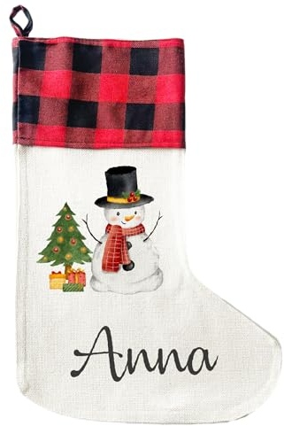 LIEBTASTISCH - Personalisierte Weihnachtssocken - 40cm x 30cm - Weihnachtsstrumpf zum Nikolaus oder Weihnachten - Namen - Geschenkbeutel - Nikolausstiefel zum Aufhängen - (Schneemann)