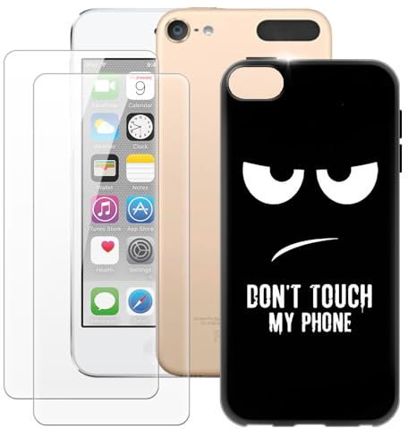 MILEGAO iPod Touch 5 Hülle + 2 Displayschutzfolien aus gehärtetem Glas, ultradünne Stoßstange, stoßfeste weiche TPU-Silikon-Abdeckung für iPod Touch 6 (4”)