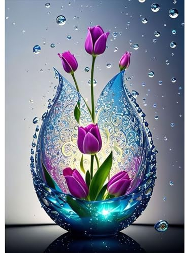 RICUVED Tulpen Diamond Painting Set,5D Diamant Painting Bilder Erwachsene Blume Diamond Painting Kinder, Full Drill Diamond Art Diamant Malerei Bilder Diamond Painting für Home Dekor 30x40cm