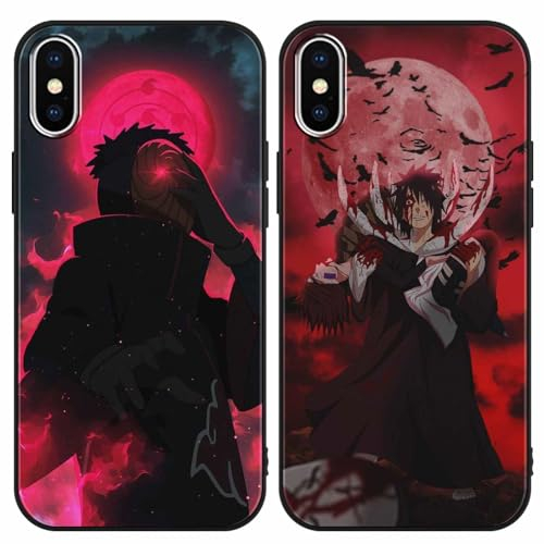 PBNDJVG 2 Stück Handyhülle für Apple iPhone X/XS Hülle 5.8 Zoll Anime Uchiha Obito Manga Muster Design Junge Case All Inklusiv Linsen Schutzhülle TPU Silikon Weich Ultra Dünn Cover, 14