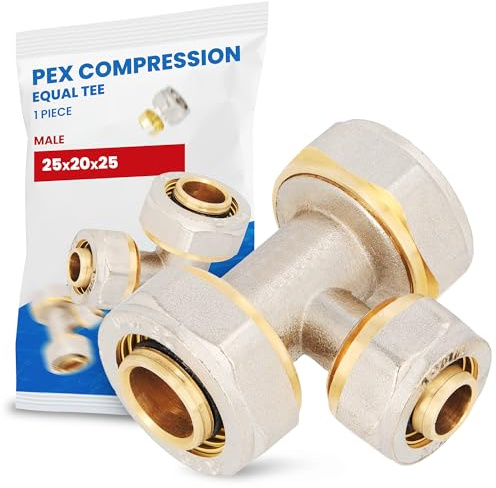 Te Compresión PEX-AL-PEX 25 x 20 x 25 mm Latón Sistema de Tornillos Calefacción Fontanería Conector Adaptador Accesorios para Tubo Pieza de Tubería Multicapa