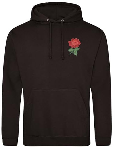 Embroidered England Rose Crest Hoodie Men Rugby England Supporters Nations Hooded Top, M, Black