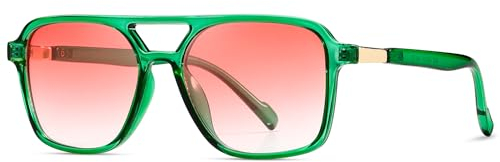 kimorn Retro Sonnenbrille für Damen Herren Trendy Retro Sonnenbrille Rechteck Rahmen Schatten K1649 (Grün/Rosenrosa)