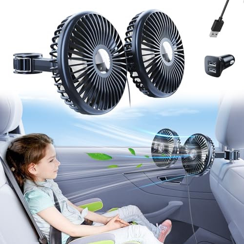 Nauttxon Car Fan for Back Seat [Comes with Car Charger] 360 Degree Rotatable USB Car Seat Fan for Baby Rear Facing - 3 Speeds Separate Control for Vehicles SUV RV