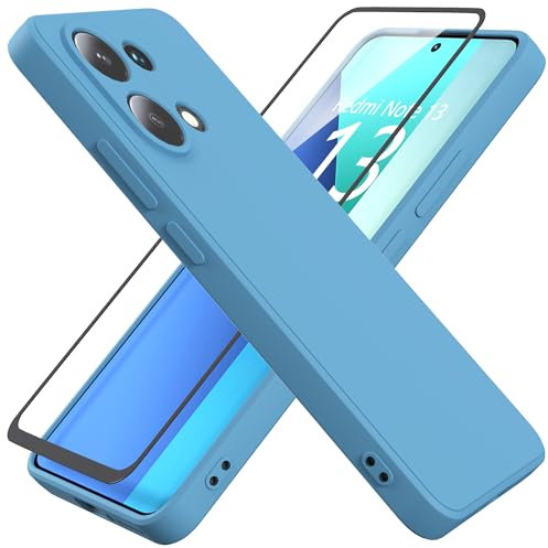 HHUIWIND Coque pour Xiaomi Redmi Note 13 4G (6.67) avec Verre Trempé écran Protecteur,Housse de Protection Silicone TPU Anti-Scratch Antichoc Bumper Étui Case Cover - Bleu