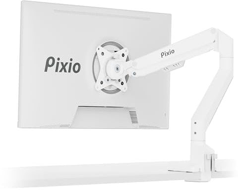 Pixio PS1S Wave White Single Monitor Arm Stand Desk Mount - Fits up to 32 inches Monitors and up to 19.8lbs. VESA Compatibility and Integrated Cable Management