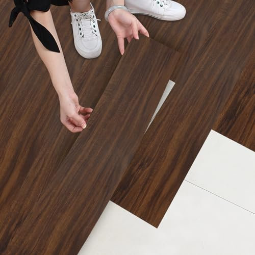 Self Adhesive Floor Planks, 15PCS Waterproof Wear Resistant Vinyl Wood Grain Flooring Planks, 15 x 91cm Decorative Floorboard Planks for Bathroom, Living Room (Dark Brown)