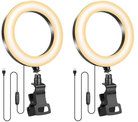 2 Pack-Ring Light Laptop with Tripod Stand &Clip on Video Lights,Evershop Computer PC Webcam Video Conference Light 3 Light Colours+10 Brightness 360°Rotatable Halo Ringlight for Zoom Meeting TikTok