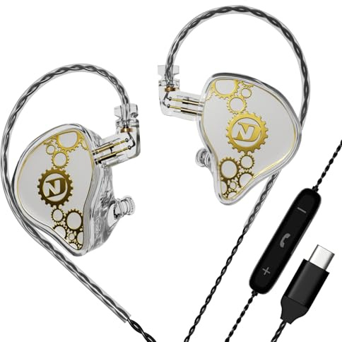 ND Venus In-Ear Monitor Headphones, 10 mm, Double Magnetic Dynamic Driver, IEM Headphones, HiFi Wired Gaming Earbuds, 2-Pin Detachable Cable (with Microphone, Crystal)