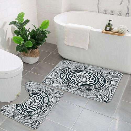 AELKSP Badezimmerteppich Set 2 Teilig,Ethnisches Mandala-Ornament.,rutschfest Waschbar Badvorleger Set,Saugfähig Badematte Badteppich Set mit