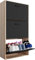 CASABEL Meuble de Rangement à Chaussure 18 Paires - Grande Capacité pour Entrée - L60xP24xH113 cm - Portes Noires Cadre Bois Clair