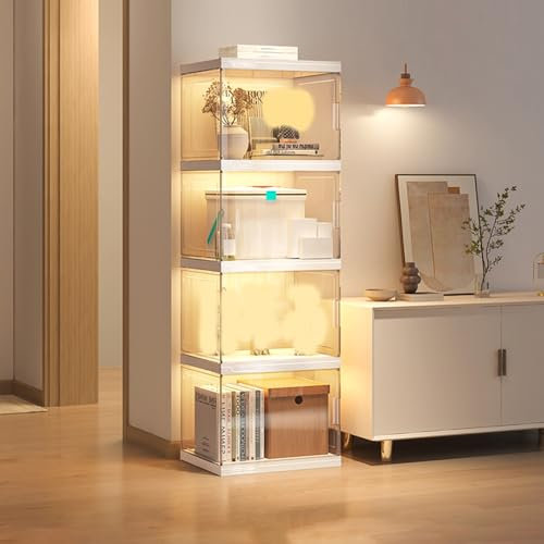 Glasvitrine mit Acrylglastür für Sammlerstücke und Bücher, Aufbewahrungsregale, Eckvitrine (40 x 32 x 124 cm)