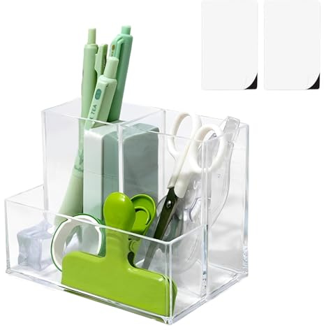 Elezeal Kleiner Acryl-Schreibtisch-Organizer, kompakter transparenter Acryl-Stiftehalter, 3 Fächer, Schreibtisch-Organizer, Make-up-Pinselsortierer, Halter für Büro, Waschtisch, Arbeitsplatte