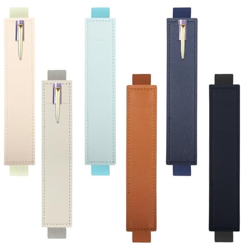 BLMHTWO 6PCS Pen Holder for Notebook, Adujstable Elastic Band Pencil Holder, Colorful PU Leather Pen Sleeve Pouch for Diary Book Journal School Stationery Office Supplies(6 Color)