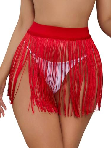 GORGLITTER Damen Quaste Rock Fransen Rock Cinch Taillengürtel Punk Gothic Cover-Up Partyrock Bordeaux S