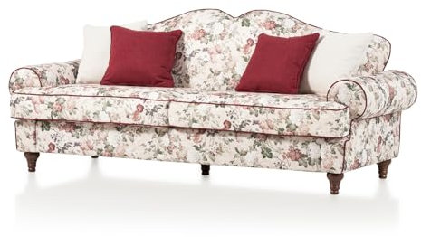 Sofa 3,5-Sitzer in Creme Landhaus, Blumen Design Couch 228 cm, Elita