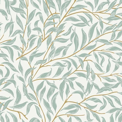 Mounting UP Light Green Willow Leaf Peel and Stick Wallpaper Removable Vinyl Waterproof Contact Self Adhesive Wall Paper for Desk, Kitchen Cabinets, Bathroom, Bedroom Decor 17.3 x 394 L5265-10