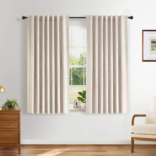 INOVADAY 100% Blackout Curtains 54 Inch Drop 2 Panels Thermal Insulated Curtain, Back Tab Rod Pocket Curtains with Coating Back Layer for Bedroom Living Room,46 W x 54 L,Cream