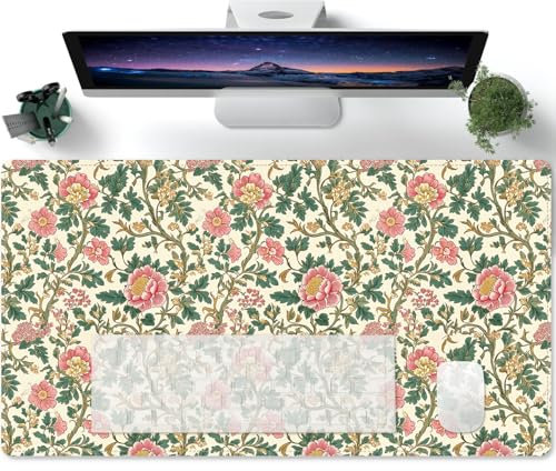 Mauspad XXL Rosa Blütenpflanzen Mousepad groß Motiv Tischunterlage Large Size verbessert Präzision und Geschwindigkeit auch für Roccat Razer Logitech Maus und Tas - 600x300mm