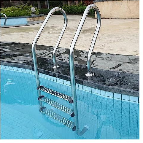 Générique Échelle de Piscine en Acier Inoxydable – 3 marches antidérapantes, Rampe épaisse pour piscines Hors Sol, paroi Tubulaire Durable de 1,5 mm, Finition argentée