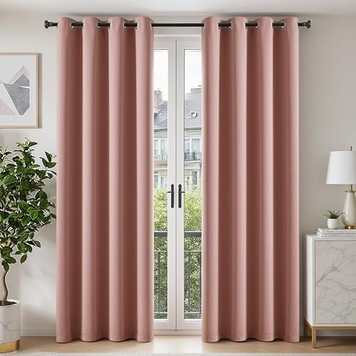 TOPICK Lot de 2 Rideau Occultant Thermique Isolant 245H x 140L cm,Rose | Oeillets,Intimité,Tissu doux et fluide,Anti Chaleur Froid UV, OEKO,Decoration Moderne Salon Chambre et porte, Lavable Machine