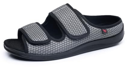 Generico Pantofole Per Diabetici E Piedi Gonfi Uomo Donna Estive Aperte Sandali Ortopediche Pianta Larga Scarpe Regolabile Strappo (Grigio, Adulto, 44, Numero, Sistema Taglie Calzature EU, Larga)