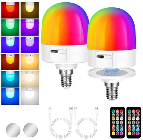 AUAUY E14 Rechargeable Light Bulb, 3W Battery Powered Light Bulb, 2 Pack