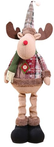 Duroecsain Weihnachtsdeko Figuren 60cm Plüsch ElchWeihnachten Ornament Lange Beine Figuren für Tisch Kamin Weihnachten Deko