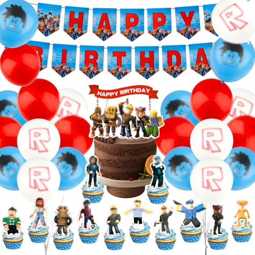 B2 Rob-lx Luftballons Geburtstagsdeko, Ballons Geburtstag Deko Set Junge Kindergeburtstag Deko mit Happy Birthday Banner Party Deko Kindergeburtstag Folienballon Geburtstag für Kinder Mädchen