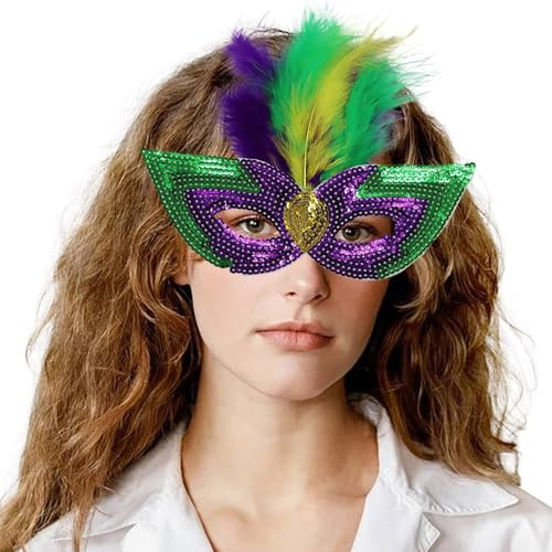 Generisch Venezianische Maske Damen Pailletten Halbmaske Gold Lila Grün Augenmaske Maskenball Maske Elegant Bühnenperformance Makeup Karneval Maskerade Party Kostüm