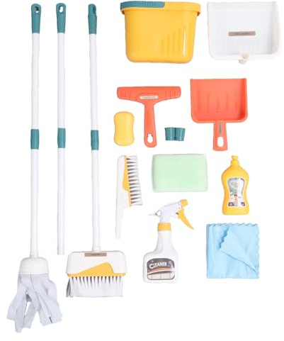 Kids Cleaning Set Early Educational Develop Good Habits Cleaning Pretend Play Set for Home Complete Plastic Toy Kit with Broom Mop Dustpan Bucket Accessories