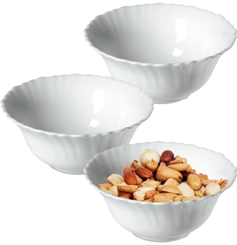 KADAX Schüssel ∅ 13 cm, 3er Set, Schale aus gehärtetem Glas, Obstschale, Salatschüssel, Dessertschale, Müslischüssel, Suppenschale, Snackschale, Spülmaschinenfest (Weiß)