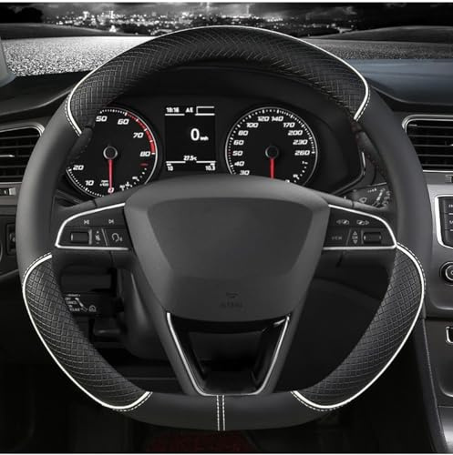 jyszq Auto Lenkradbezug Leder für Renault Twingo ZOE, Lenkradabdeckung Lenkradhülle Anti Rutsch Lenkrad Schutzhülle Zubehör,White D Shape