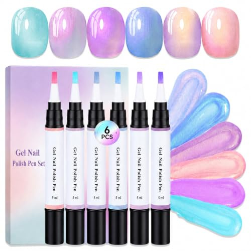 DMQ Cat Eye Gel Nail Polish Pens Set - 3 in 1 Polisheys Nail Polish Pens - One-Step Glitter Nail Art Pen Set Foundation Gel Color Gel Top Gel Reinforcement in a Pen for Polarized Effect - 5 ML