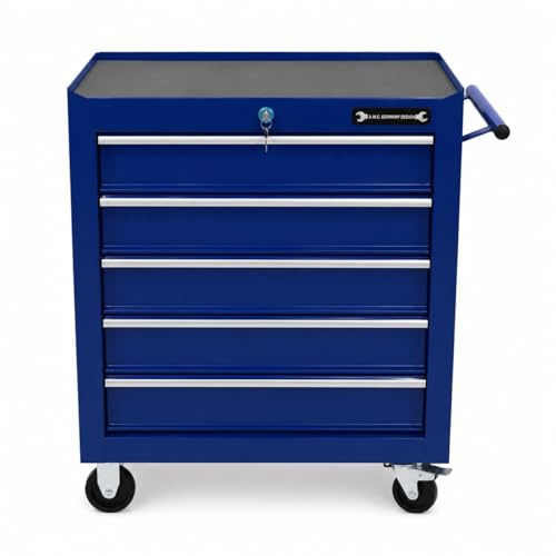 A.M.C. Carrello Portautensili in acciaio con 5 Cassetti richiudibili, Carrello Porta Attrezzi, Porta Utensili da Lavoro, Carrello con Ruote
