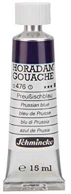 Schmincke - Horadam Gouache, Preußischblau, 15 ml-Tube, 12 476 006, feinste Gouache, natürliche Deckkraft, höchst pigmentiert, farbintensiv und matt