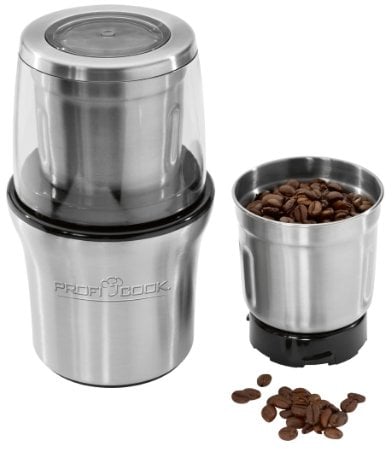 ProfiCook® Kaffeeschlagwerk | elektrisch | 200 Watt | Zerkleinerer | Edelstahlgehäuse | Impulsbetrieb | 4-fach Hackmesser für Gewürze | 2-fach Edelstahlschlagmesser für Kaffeebohnen | PC-KSW 1021 N