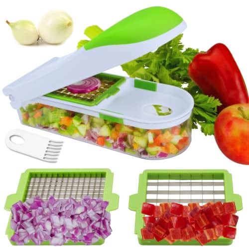 Brieftons QuickPush Food Chopper (Classic): Kitchen Vegetable Fruit Dicer, Onion Tomato Potato Fries Cutter, with 2 Dicing Blades, 5 Bonus Recipe Ebooks