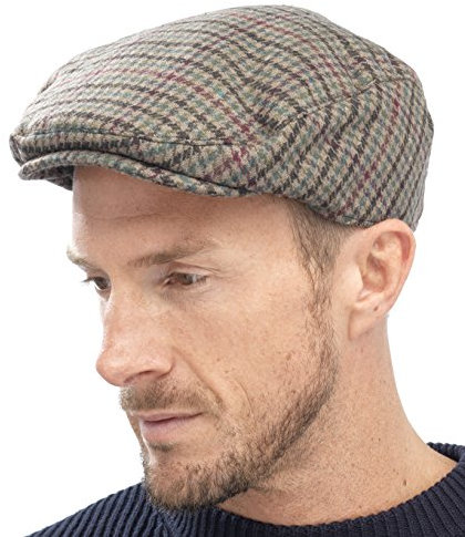 Tom Franks Herren Kariert Wollmischung Tweedkappe Flach - Grün, L/XL