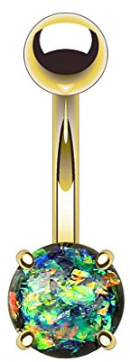 Piercingfaktor Bauchnabelpiercing Chirurgenstahl Bauch Bauchnabel Piercing Banane Stecker Anhänger mit Edelstahl Glitter Opal Gold Dunkelgrün